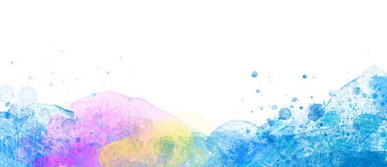 Big Watercolor color banner background isolated on white - paint stains, splashes and flows
