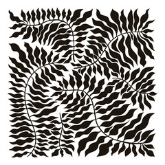 Black and white Floral illustration. Abstract branches and  leaves. Decorative art.