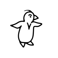 Hand drawn outline black vector illustration of a beautiful penguin isolated on a white background