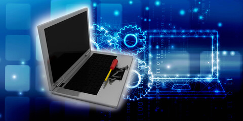 3d rendering Laptop with screwdriver and screw
    
  