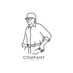 old man Vintage hand drawn style. Antique old man. vector illustration of an old man wearing glasses and a hat unique classic concept. 