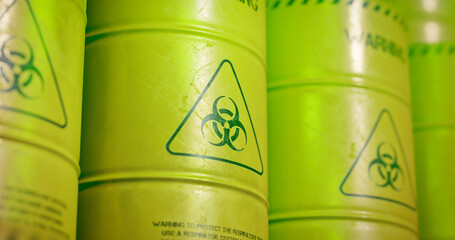 radioactive waste in barrels, nuclear waste repository, 3d render