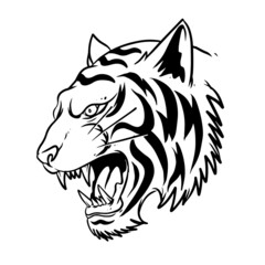 a menacing tiger face. a hand drawn illustration of a wild animal head. line art drawing for emblem, poster, sticker, tattoo, etc.