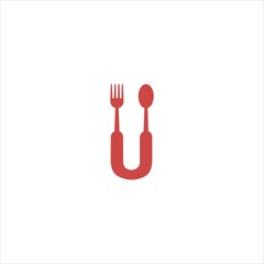 Initial u logo vector cutlery template