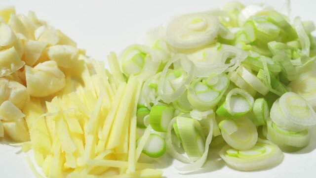 Chinese style home-cooked stir-fry with garlic sprouts and scrambled eggs