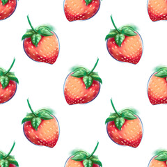 Strawberry abstract hand drawn seamless pattern on white  background for typography, textiles or packaging design. 