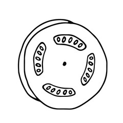 Vector outline illustration of one fresh tomato slice with seeds isolated on a white background