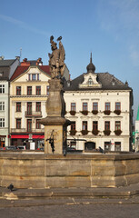 Fountain of Saint Florian on Market Square in Cieszyn. Poland - obrazy, fototapety, plakaty