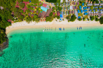 Fototapeta na wymiar View from above, stunning aerial view of a beautiful tropical be