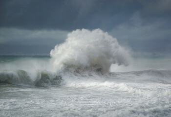 Sea Wave Splashing in Storm.