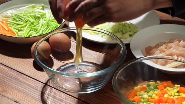 Chinese style home-cooked stir-fry with garlic sprouts and scrambled eggs