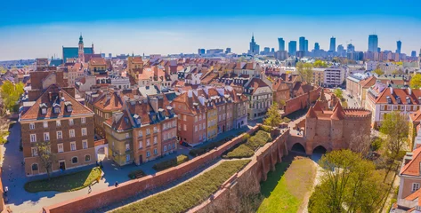 Foto op Plexiglas Warsaw, Poland Historic cityscape skyline roof with colorful arc © Cavan