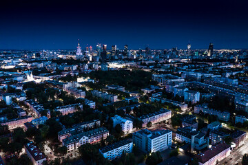 Fototapeta na wymiar Night panorama of Warsaw city center, Poland. City Center. Europ