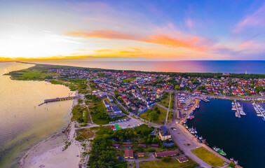 Beautiful Panorama color sky, sunset by the Baltic Sea, Jastarni - obrazy, fototapety, plakaty