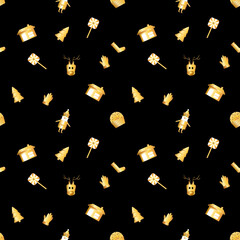 rounded corner Christmas object pattern created in gold gradient, premium gold gradient Christmas repeat pattern.