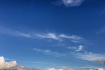 View of Cloudscape during a cloudy blue sky sunny day. Taken on the West Coast of British Columbia, Canada.