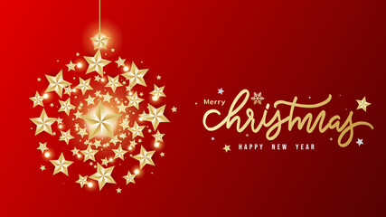 Christmas handwritten calligraphy and Happy New Year background with star ball  and element in Christmas holiday , Flat Modern design , illustration Vector EPS 10