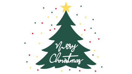 Merry Christmas with Christmas tree hand drawn with star on white background ,for content online, Simple cartoon flat style. illustration Vector EPS 10