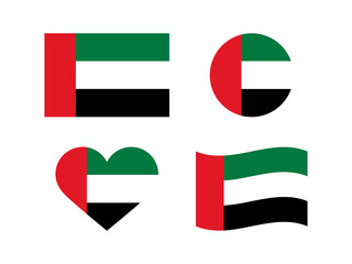 United Arab Emirates flag icon set vector. UAE flag different shapes icons isolated on a white background