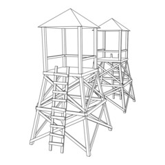 Watchtower or observation tower for hunters. Wireframe low poly mesh vector illustration.