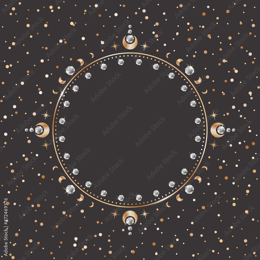 Canvas Prints ornate celestial card template. festive dark vector astrological background with a copy space. round