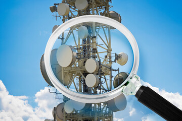 Alert about radio emissions and health - concept with base radio station for global