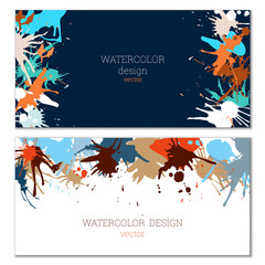 Splashes of paint. Blots. A set of two creative bright watercolor backgrounds. Banner, cover design. Artistic design in abstract style.