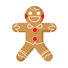 Gingerbread man decorated colored icing. Holiday cookie in shape of man. Qualitative vector illustration for new year's day, christmas, winter holiday, cooking, new year's eve, food