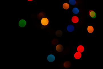 Abstract colorful bokeh lights background close-up, blurred christmas lights for holiday decoration