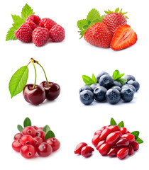 Collage of berry on white backgrounds.