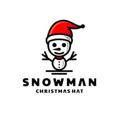 Simple snowman icon cartoon in white background, logo template vector design