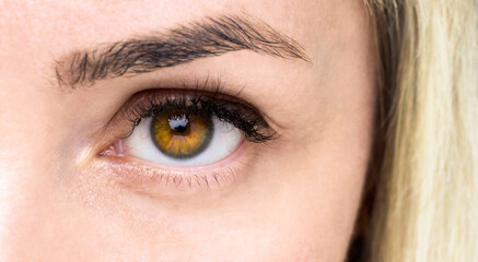 Fototapeta premium Tired female eye. The girl has brown eyes.