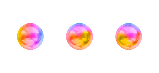 3D Set of Rainbow Swirly Colored Spheres isolated on White Background, Realistic.