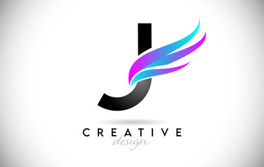 Letter J Logo with creative gradient swooshes. Creative elegant letter J with colorful vector Icon