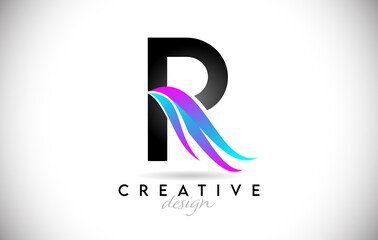 Letter R Logo with creative gradient swooshes. Creative elegant letter R with colorful vector Icon