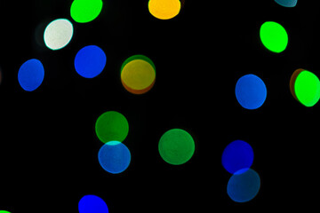 Colorful bokeh lights background, blurred christmas lights for holiday decoration
