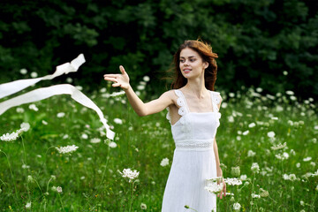 cheerful woman outdoors flowers freedom summer nature