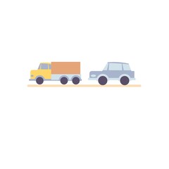 Vector flat cartoon truck and car vehicles isolated on empty background-travel,transportation,auto industry concept,web site banner ad design