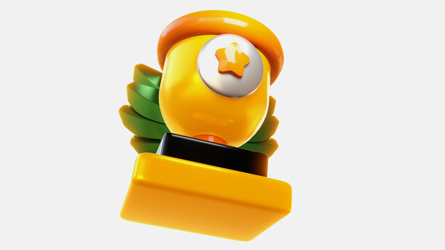 Trofeu em 3d estilo cartoon amarelo, laranja e verde