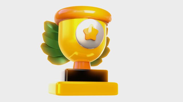 Trofeu em 3d estilo cartoon amarelo, laranja e verde