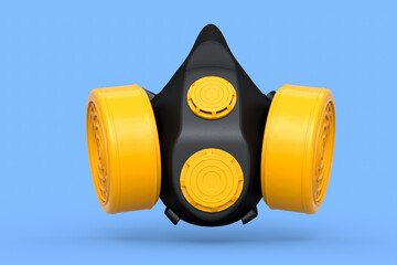 Respirator for professional use or gas mask on blue background