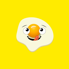 Fried Egg, Funny Cartoon Face, Bright Yellow Background, Breakfast.