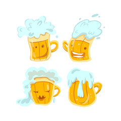 Cartoon Beer Glasses Set vector hand draw