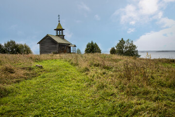 Karelia, Russia - 20 September 2021, Chapel in honor of Sampson in the village of Kondoberezhskaya. An architectural monument of the nineteenth century.