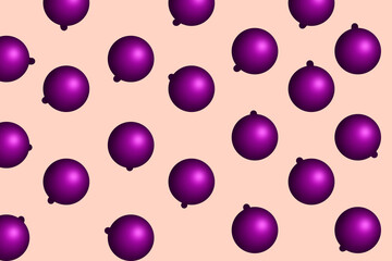 Christmas tree toys on a pink background. Gift wrapping design paper, prints for cards, fabric, fabric, wallpaper, clothing, textiles, wallpaper. New Year and Christmas backgrounds and textures.
