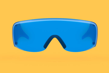 Protective blue plastic dentist glasses isolated on yellow background