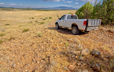 Pickup Truck climbing down a slope near Drake Arizona