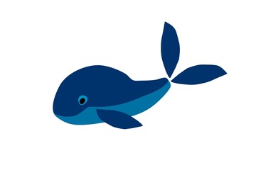 Cartoon whale. Childish paper collage style. Vector hand drawn illustration on white background. Cute cartoon character. Marine Animal vector flat design for nursery, badroom decor, whale day card.