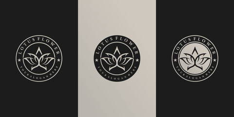 Fototapeta na wymiar Set of modern lotus flower logo design collection with modern emblem line art style Premium vektor