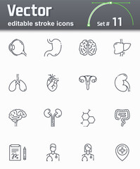 Human organs vector editable stroke line icons isolated